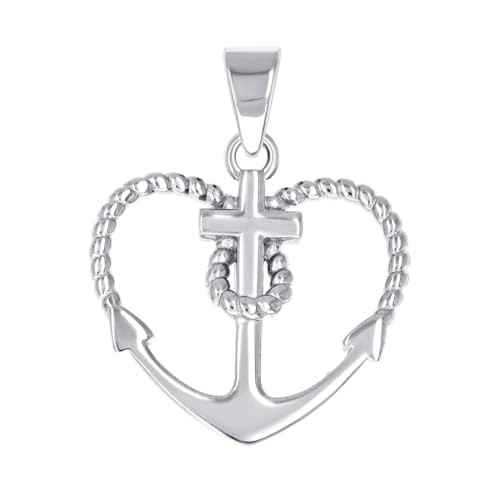 Pendentif ancre et cœur en argent 925 pour femme motif marin