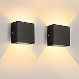 Lureshine Wandleuchte LED Innen 2er Set , 10x10x5cm Up an Down Wandlampe , Aluminium-Druckguss Wandleuchte 10w Schwarz, Wandleuchte Innen 3000K Warmweiß, Wandlampe Innen für Wohnzimmer Garage