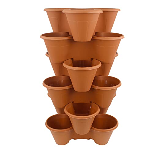 Stackable Strawberry Planter Tiered Vertical Garden Pots for Herbs Flowers & Vegetables Space-Saving Planter for Patio Balcony & Garden Indoor & Outdoor | Terracotta 6-Tier