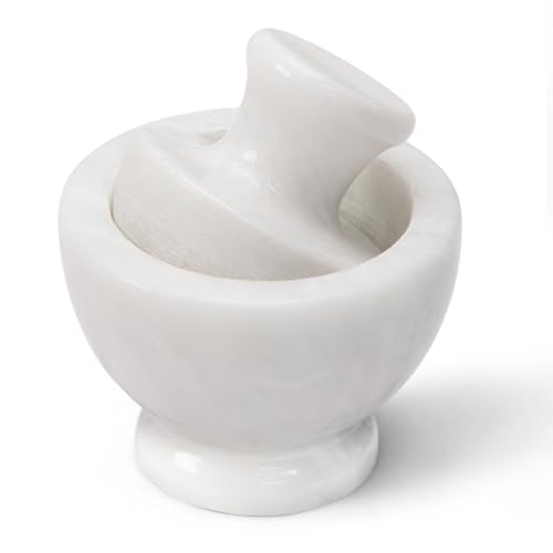 Marblous Krafts Set di mortaio e pestello in marmo, 11,4 cm, bianco, per erbe e spezie, accessori da cucina, macina spezie manuale, pestello e ciotola per mortaio