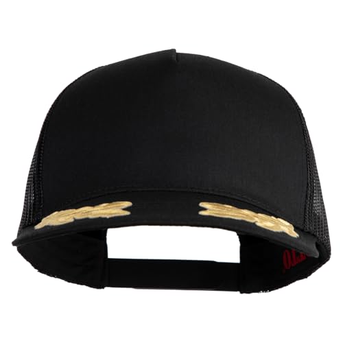 e4Hats.com Scrambled Eggs Gold Patched Solid Cotton Twill 5 Panel Mesh Back Cap - Black OSFM