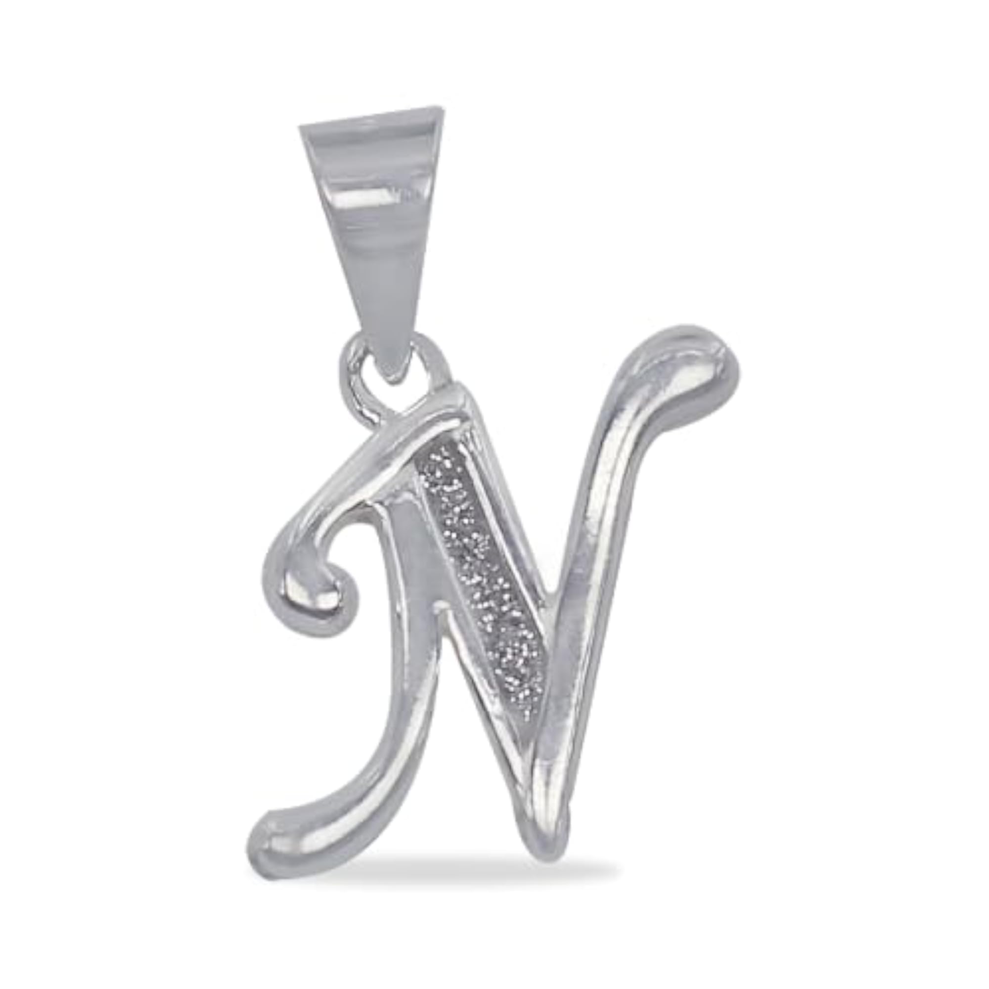 925 Sterling Silver Glittered N Alphabet Pendant, Gift
