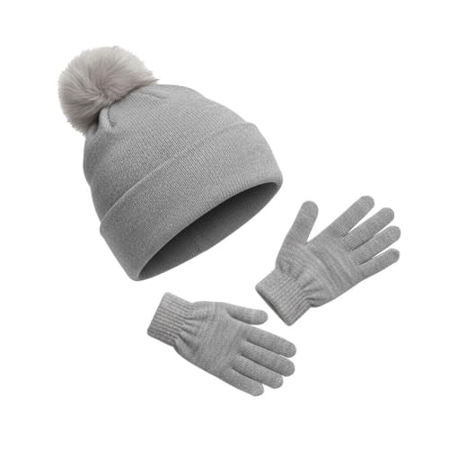 Conjunto de invierno para mujer con gorro de punto y guantes elegantes