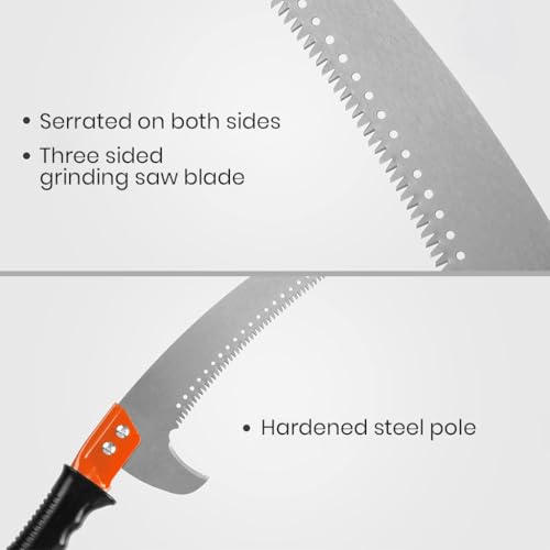 Image of HASTHIP Manual Pruning Saw 9.8ft Adjustable Stainless Steel Pole Saw with Curved Hooked Blade Branch Trimmer for High Thick Branches Cutting and Tree Limb Trimming Tool