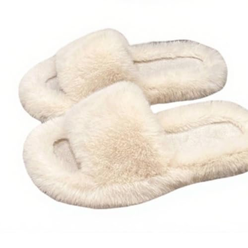 ZQW Women's Cute Cozy Teddy Bear Fleece Slippers Kawaii Fluffy Slides Warm Non-Slip Chunky Furry House Shoes Winter Indoor