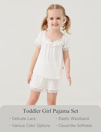 Toddler Girls Short Sleeve Pajamas 2T-6T, Soft Comfy Viscose from Bamboo, Shorts Set Summer Pjs for Little Girls2