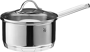 WMF Provence Plus Stielkasserolle 16cm, Glasdeckel, Kochtopf klein 1, l, Milchtopf Induktion, Cromargan Edelstahl poliert, unbeschichtet, backofengeeignet