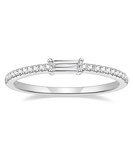 TIGRADE 1.5mm Eternity Ring Baguette Cubic Zirconia Anniversary Ring CZ Pave Wedding Band for Women Size 3-12, Silver, Size 7