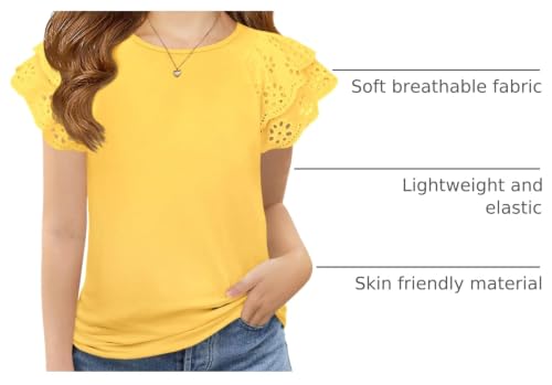 Image of Haloumoning Girls Ruffle Sleeve T Shirts Summer Short Sleeve Casual Cute Crewneck Tops Tees 5-14 Years