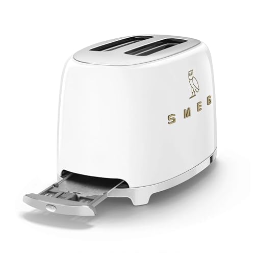 Smeg 2-Slice Toaster, Stainless Steel, OVO Collection, Two Slice Toaster with 6 Presets and Removable Crumb Tray (Glossy White)