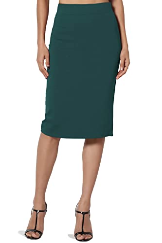 TheMogan Women's Office Ponte Stretch Knit Elastic High Waist Knee Pencil Midi Skirt