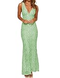 Elegant Lace Floral V Neck Backless Bodycon Dresses for Women Sexy Cut Out Low Back Sleeveless Maxi Dress Wedding Guest Sage