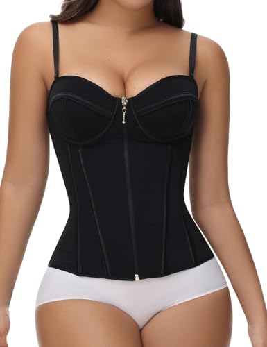 SHAPSHE Waist Trainer for Women Tummy Control Vest Black Corset Shapewear Bustier Tank Tops Going Out Body Shaper with Straps