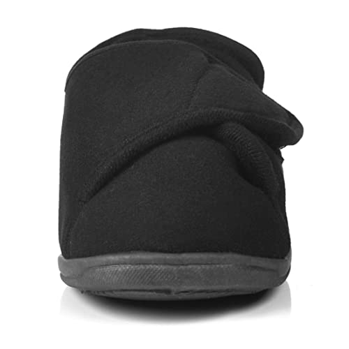 European Softest Men's Wide 80-D Memory Foam Diabetic Slippers On Slipper Breathable Washable Indoor/Outdoor House Shoe W/Anti Slip Sole (12, Black) #TOP2