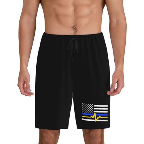 911 Dispatcher Thin Blue Gold Line Pajama Shorts for Men, Men's Pajama Bottoms, Sleepwear for Summer