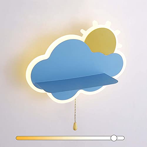 Lámpara de Pared LED, Apliques Pared Interior con Interruptor, 15W Luz de Pared de Cabecera 3 Temperaturas de Color Iluminación de Pared para Dormitorio, Habitación Infantil, Niños y Niñas (Azul) Cover