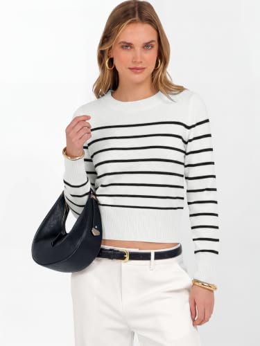 Image of ANRABESS Women's Long Sleeve Sweaters Cropped Crew Neck | Business Casual Tops,Light Weight Comfy Knit,Pullover ShortSweater,Basic Classic,Fall Fashion Winter Layer Clothes