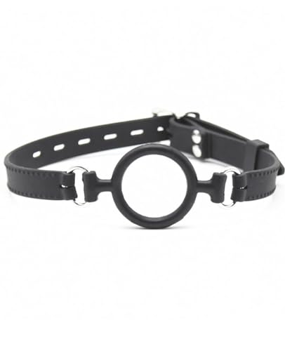 Image of Leather Restraints Ball Mouth Plug Silicone Bondage Ball Gag Open Mouth Gag O-Ring Gag Restraints, Adjustable Strap Bondage Harness Restraints for Adult Bondage Restraints Sex Play (Black)(B1)