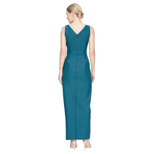 Image of Alex Evenings Women's Slimming Long Side Ruched Dress with Cascade Ruffle Skirt