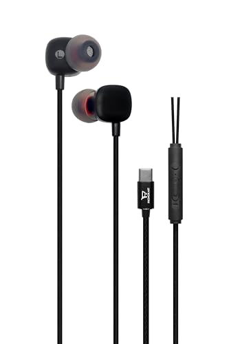 Image of Phonokart 4C USB Type-C Wired Earphones with in-Line Mic, 10mm Dynamic Drivers, Deep Bass, 1.2M Tangle-Free Cable, Multi-Function's, Compatible with iPhone 15, Samsung Galaxy & Type-C Devices (Black)
