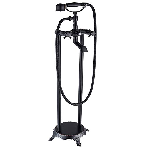 50% Off Discount Senlesen Floor Mounted Bathroom 2 Knobs Mixing Bathtub Faucet with Handheld Shower Oil Rubbed Bronze