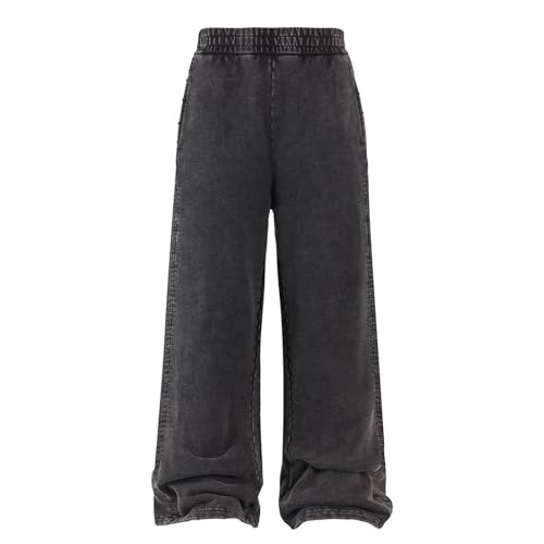 Men’s Vintage Wash Loose Straight Leg Pants, Cotton Trousers for Jogging & Ball Sports, Streetwear for 18-25