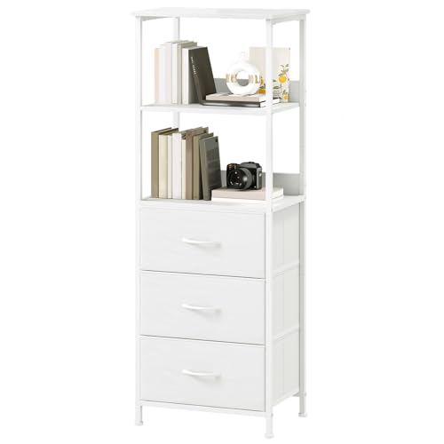 Somdot 5 Tier Bookshelf with Drawer Tall Bookcase with Shelves Bookshelf Desktop Organizer Display Standing Shelf Units for Living Room Bedroom Study Room White Leather