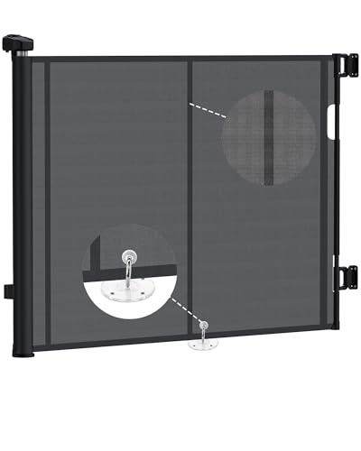 HOMGEN Upgrade Retractable Stair Baby Gates 140cm/55Inch with Fiberglass Strips & Rings Long Mesh Baby Gate Extendable Stair Gate 86cm/34Inch Tall Retractable Dog Gate PVC Tear-Resistant Pet Gate