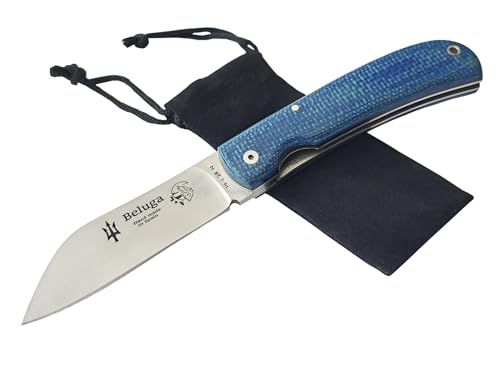 J&V Navaja Marinera Beluga, Plegable, Hoja 8,7 cm. Acero Inox. Sandvik 14c28N Chachas en Mikarta Turquesa