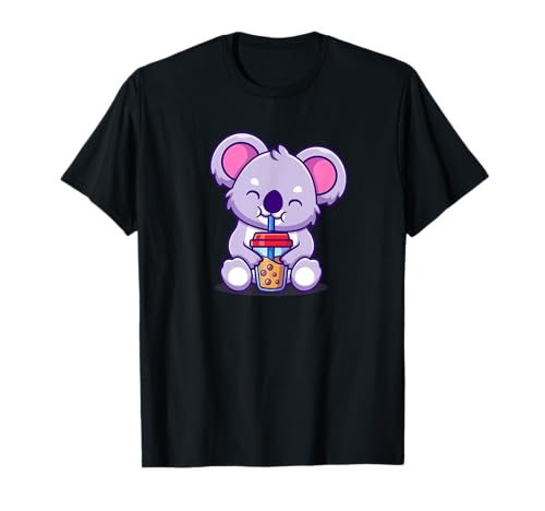 Funny Kawaii Kids Drinking Boba Tea Bubble Tea Koala Lover Camiseta