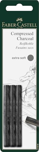 Faber-Castell 129996 - Carboncino da disegno extra morbido, set di 3, carboncino da disegno nero PITT