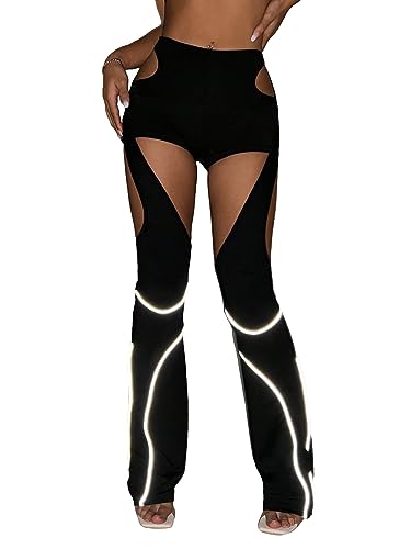 GORGLITTER Women's Rave Festival Disco Pants Outfits Y2K Chaps Cut Out Low Waist Flared Bottom Soft Grunge Edgy Outfit