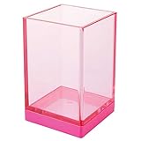 mDesign Modern Square Tumbler Cup for Bathroom Vanity Countertops - for Mouthwash/Mouth Rinse, Storing and Organizing Makeup Brushes, Eye Liners, Accessories - Slim Design - Pink