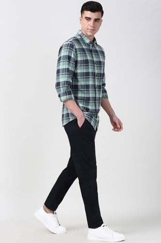 Image of Peter England Men's Checkered Cotton Shirt | Smart Casual | Full Sleeves Slim Fit
