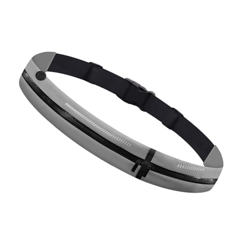 ポケット付きアウトドアランニングベルト 反射デザイン & 調節可能なフィットネスウエストストラップ 通気性あり 防水ウエストポーチ ハイキング用, グレー, One Size