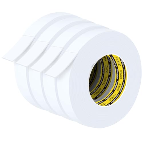Heavy Duty Double Sided Tape,White Foam Tape,4 Pack 1 in X 16.4 ft