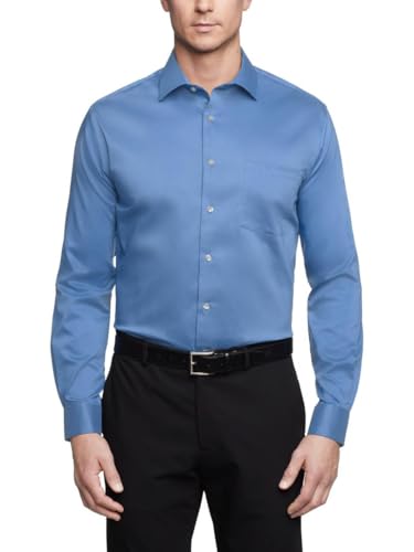 Van Heusen Men's Dress Shirt Regular Fit Ultra Wrinkle Free Flex Collar Stretch Solid, Blue Frost, 16