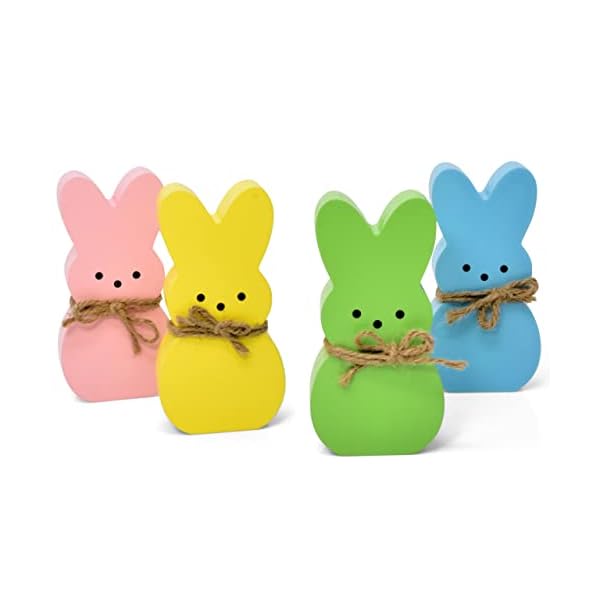 Gift boutique 4 easter bunny peeps table decorations centerpieces wooden spring shaped peep bunnies rabbit tiered tray table top sign decor for mantle home wood rustic farmhouse party supplies  urban country home decor