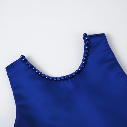 JerrisApparel Flower Girl Dress Sleeveless Tulle Skirt Pearl Trim Back Bow Wedding Party Gown3