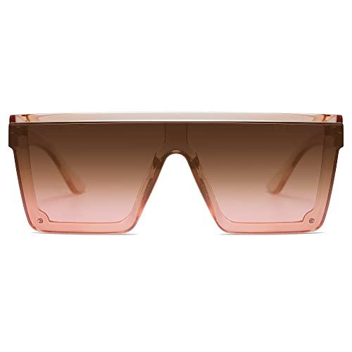 SOJOS Square Big Sunglasses Women Thick Frame Flat Top Mirrored Sunnies Shades Goggle Siamese Lens SJ21173