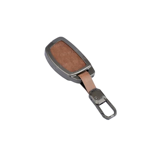 Image of Premium Metal Leather Key Cover Compatible with Hyundai I20, Creta, Venue, Tucson, Alcazar, Verna, Xcent, Aura, Elantra 3 Button Flip Key Full Leather and Metal Protection with Keychain
