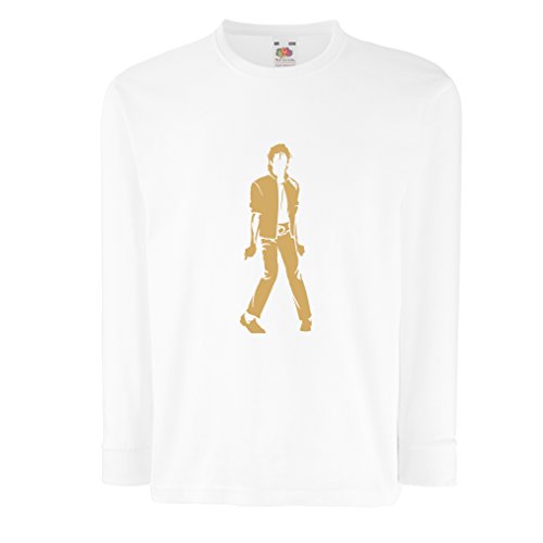 lepni.me Camiseta para Niño/Niña Me Encanta M J - Rey del Pop, 80s, 90s Músicamente Camisa, Ropa de Fiesta (3-4 Years Blanco Oro)