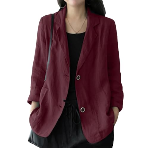 Blazer pour femme look décontracté veste de travail fine rouge vin en L