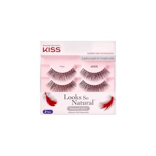 KISS Looks So Natural False Eyelashes Double Pack, Lightweight & Comfortable, Tapered End Technology, Reusable, Cruelty-Free, Contact Lens Friendly, Style 'Flirty', 2 Pairs Fake Eyelashes 2 Count (Pack of 1) Flirty Double Pack