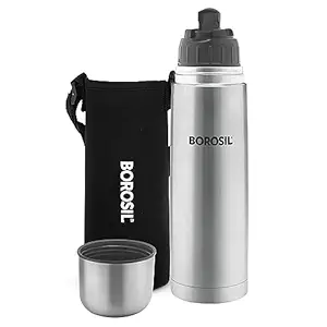 Borosil Stainless Steel Hydra Thermo Vacuum Insulated Flask Water Bottle, Black, 1000 ml