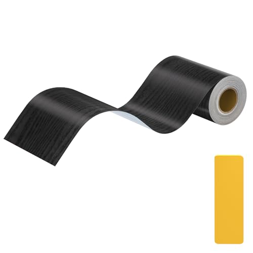 Lifuncren Cenefa Adhesiva para Pared Borde de Papel Pintado Autoadhesivo de PVC Impermeable 10 cm x 5 m Cinta de Grano de Madera Vinilo Adhesivo Muebles para Decoración de Baño Cocina (Negro)