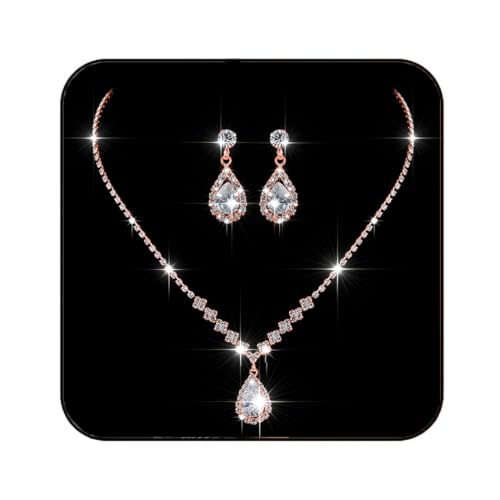 JAKAWIN Silver Rhinestone Jewelry Set Wedding Necklace Earrings for Women