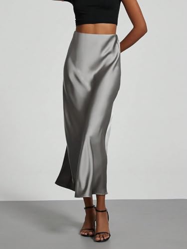 Women's Elegant Satin Elastic Waist Maxi Skirt Long Skirts4