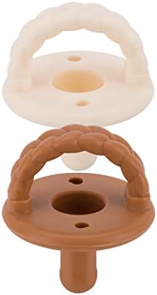 Itzy Ritzy Sweetie Soother Pacifier Set of 2 - Silicone Newborn Pacifiers with Collapsible Handle & Two Air Holes for Added Safety; Set of 2 in Coconut/Toffee, Ages Newborn & Up