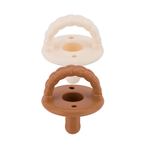 Image of Itzy Ritzy Silicone Pacifiers for Newborn - Sweetie Soother Pacifiers Feature Collapsible Handle & Two Air Holes for Added Safety; for Ages Newborn and Up, Set of 2 in Coconut & Toffee